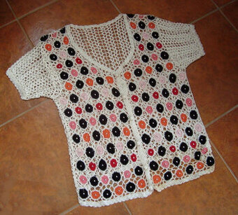 RETRO Starožitný textil - háčkovaný kabátek, bolerko, halenk - 1