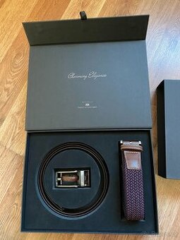 Nový dárkový set opasků BANDI - hnědý kožený, vínový pružný - 1