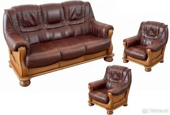 Kožená sedací souprava - 3 + 1 + 1 - Masiv dřevěná kostra