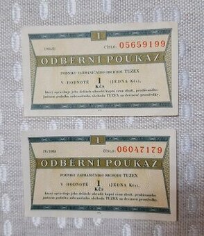 TUZEX BONY 1 Kčs 1984 - ORIGINÁL, top stav