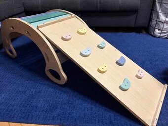 Dřevěná montessori houpačka EliNeli 5v1 s prknem 2v1 - set p