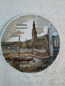 Keramický talíř Hamburg, Rathausmarkt - značený - 1
