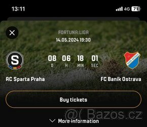 Sparta Praha vs Baník Ostrava 1x vstupenka D4