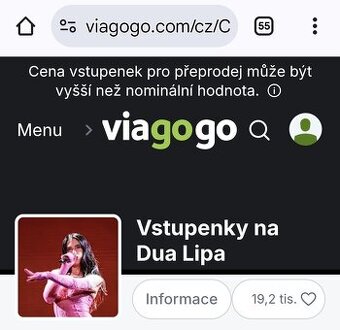 Listek na koncert Dua Lipa UT 27.5. - sekce 424