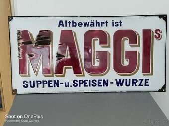 STARÁ VELKÁ SMALTOVANÁ CEDULE MAGGI V NĚMČINĚ CCA 1900