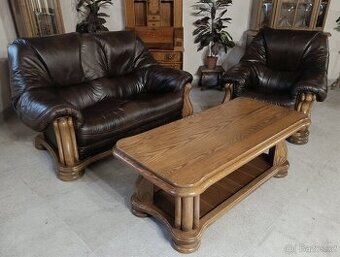 Kožená, rustikální sedací souprava 2+1+ stůl. TOP