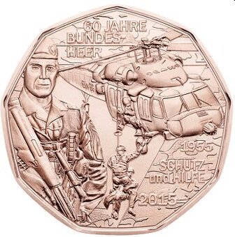 5 euro 2015 Rakousko UNC Armáda, voják a vrtulník Black Hawk