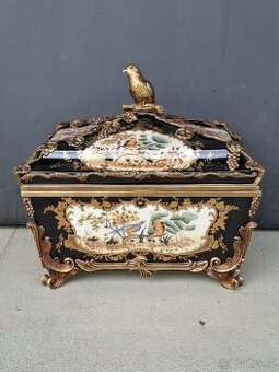 Luxusní zámecká dóza porcelán+bronz
