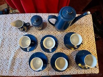 Luxusní Modrý Porcelánový Servis - Motiv Jeřáb (Vintage)