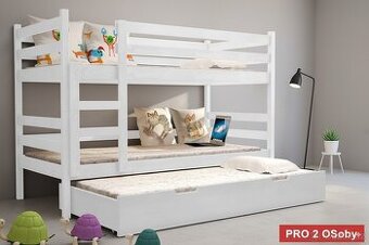 NOVÁ Patrová postel palanda BOROVICE bílá 3x MATRACE