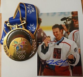 Replika zlaté medaile ZOH Nagano 1998 + autogram Haška