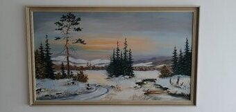 Prodám obraz 129x77 cm - malba na desce, signováno
