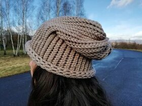 Nová pletená čepice 2v1 (béžová) - 1