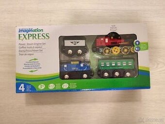 Imaginarium dřevěná vlaková lokomotiva, parní stroj sada 4ks