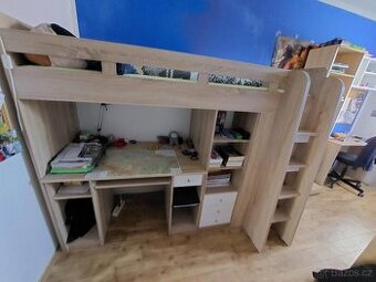 Sestava do dětského pokoje - vyvýšená postel, skříň, stůl
