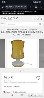 Prodám Skleněná stolní lampa z poloviny století 70.léta