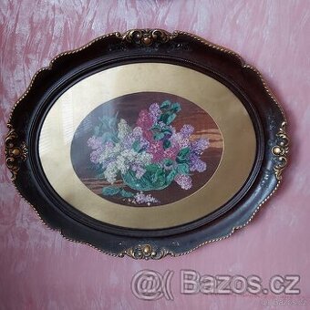 Vyšívané obrazy a zrcadlo - stáří cca 90 let