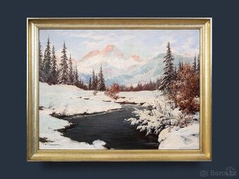 Zimní hory, Strasser, 900 × 700 mm