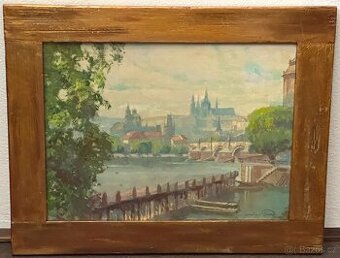 Jaroslav Pukl 1893 - Hradčany, originál olej na kartonu - 1