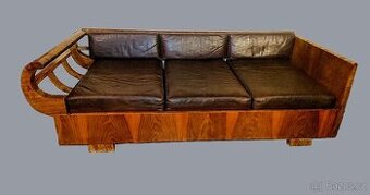 TOP designový gauč - ART DECO - Halabala - ořech, kůže