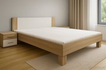 Postel 180x200 s nočními stolky, matracemi a roštem. Dub