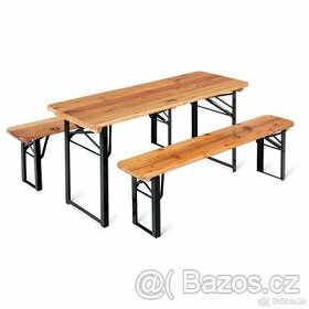 Venkovní dětský skládací set stolu a lavic , dřevo/kov,nové