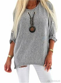 Luxusní šedý svetr s náhrdelníkem - S/M/L/XL/XXL