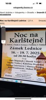 Prodám vstupny Noc na Karlštejně