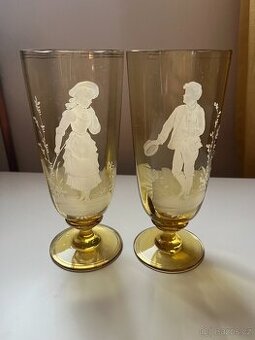 Mary Gregory - žluté starožitné poháry, ručně malované