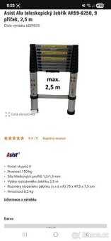Teleskopický žebřík 2,5m 2.5m - 1200,- Kč