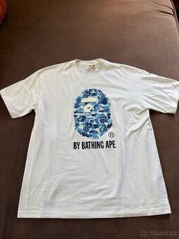 Bape tričko bílé s modrým logem A Bathing Ape