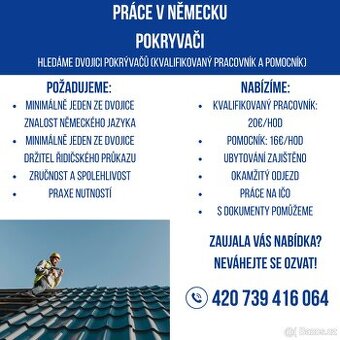 Pokrývači - Německo | od 20€/hod | ubytování zajištěno