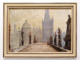 Obraz - Kemiž, Karlův most, olej na desce 38x51