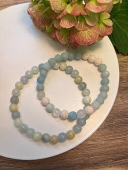 Náramky z korálků - amazonit, měsíční kámen, bílá láva,beryl