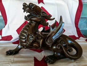 Stará čínská bronzová socha Fengshui drak stateční vojáci