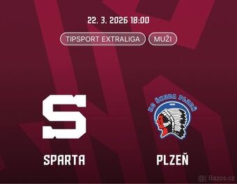 2 lístky HC Sparta Praha x Plzeň - neděle 22.3.