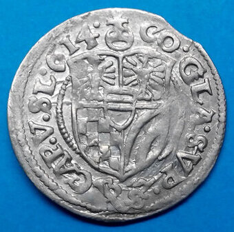 Stříbrná mince r. 1614 Karel II.