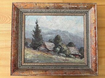 Obraz Valašské chalupy, olejomalba 44x50