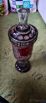 Luxusní starožitná RUBÍNOVÁ DÓZA - přejímané broušené sklo
