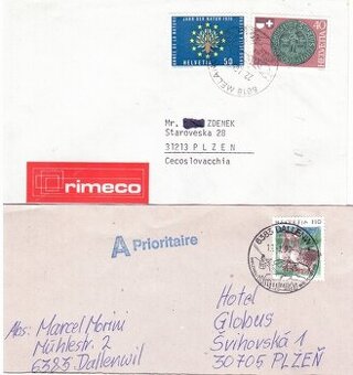 2 obálky se švýcarskýmí známkami