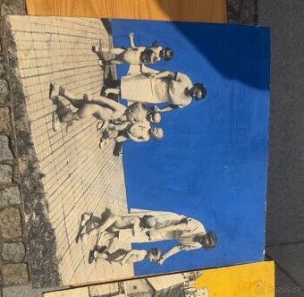 sestřičky batolátka děti v jeslích obraz retro