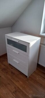 Komoda se 3 zásuvkami, bílá/mléčné sklo, 78x95 cm