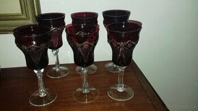Číše, pohár, křišťál, červený, rubín, sada, 6 kusů, nové
