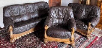Dubová rustikální kožená sedací soupr. 3+2+1, 4337