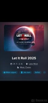 Prodam 2 celofestivalove lístky na LET IT ROLL