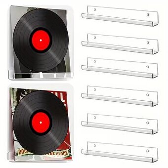 6ks Průhledné akrylátové nástěnné držáky na vinylové desky