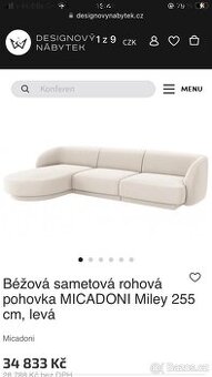 Sedací souprava Samet kremova Bonami Miley Micadoni