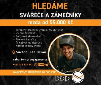 Hledáme svářeče a zámečníky s náborovým příspěvkem 70 000kč