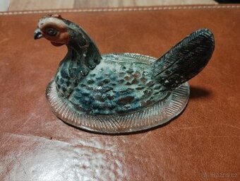 Staré skleněné víčko od cukřenky tvar slepice - 1