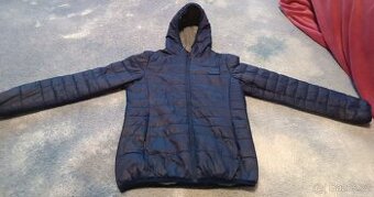 Dámská tenčí šedomodrá bunda s kapucí